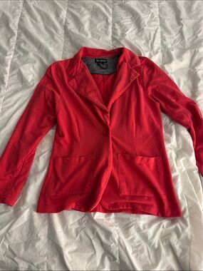 Miss Chievous Coral Pink Cotton Sweater Blazer with Pockets